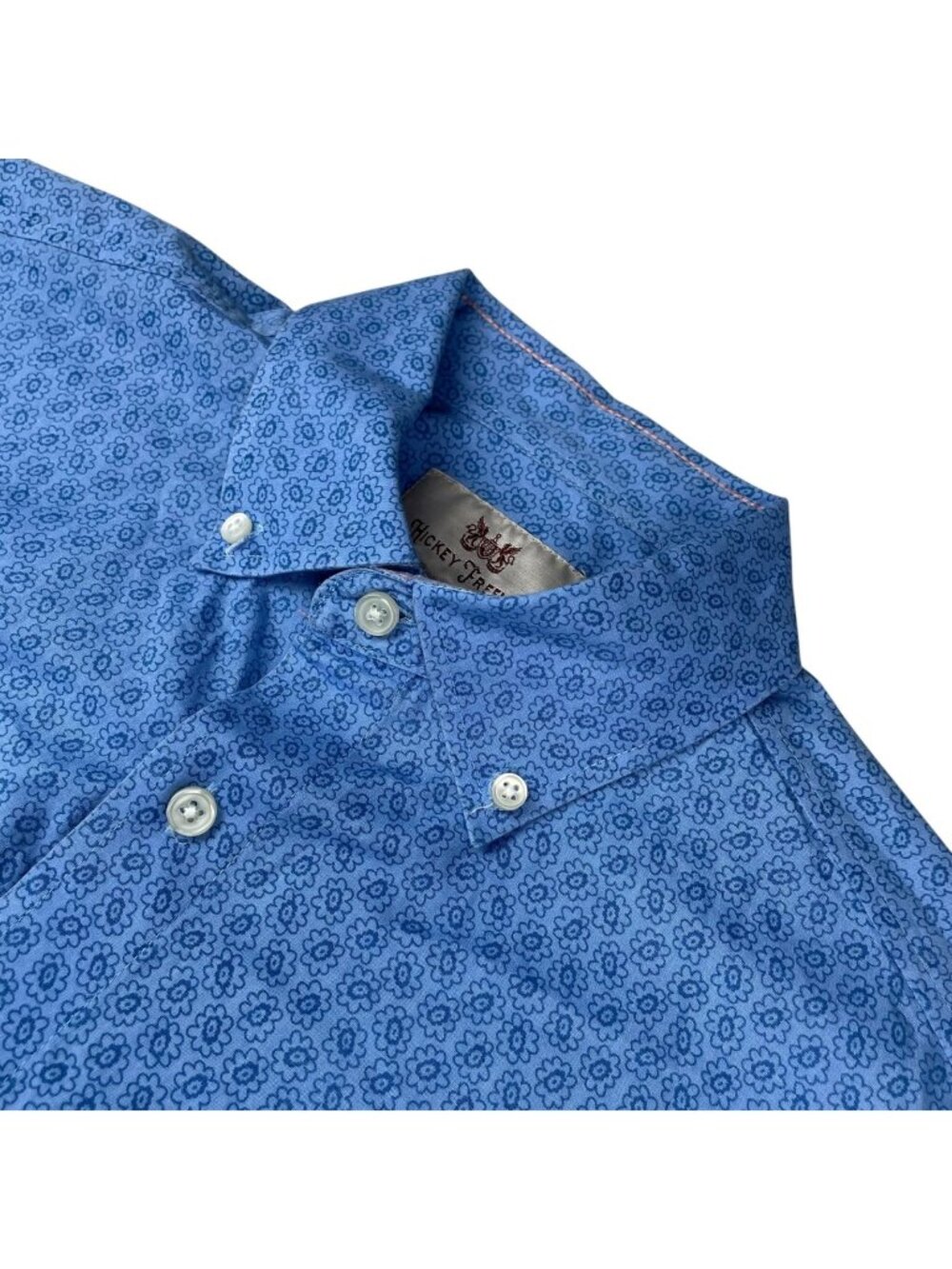 Hickey Freeman Men’s 100% Cotton L/S Button Shirt Blue Floral • Small